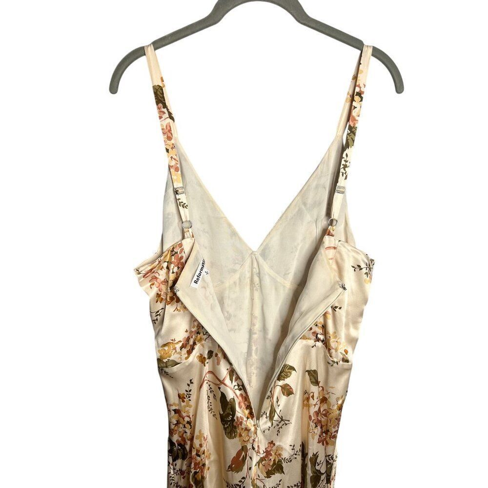 Reformation Esa Silk Dress Size 8 Bella Tan Floral‎ Maxi V Neck Gown - Picture 9 of 10